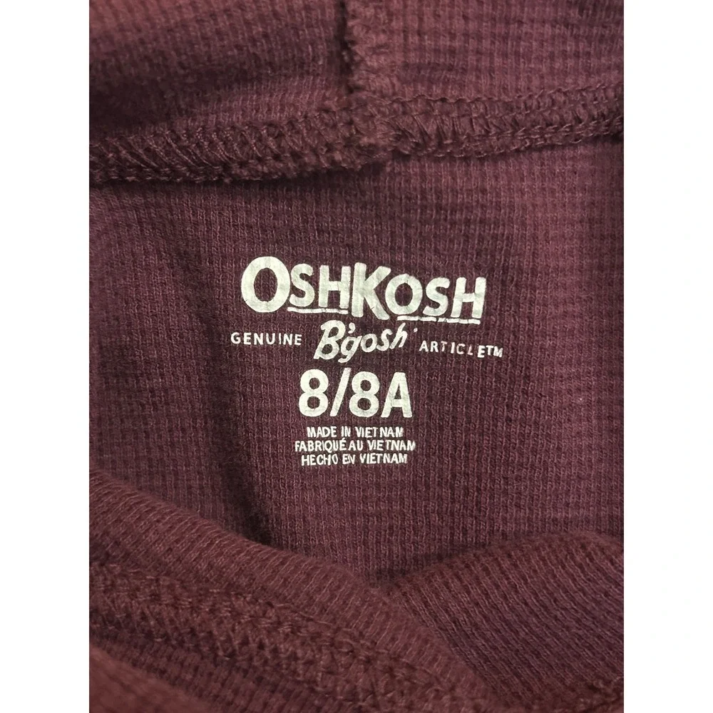 OshKosh Cropped‎ Hoodie Waffle Knit Drawstring Burgundy Size 8 - Picture 6 of 7